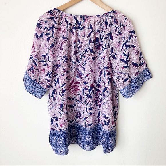 Lucky Brand Floral Print Tie Neck Peasant Top XL - Picture 3 of 4